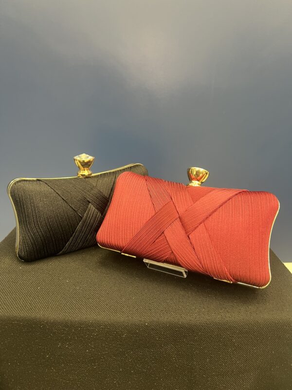 Diamante Top Pleated Clutch Bags - Image 3