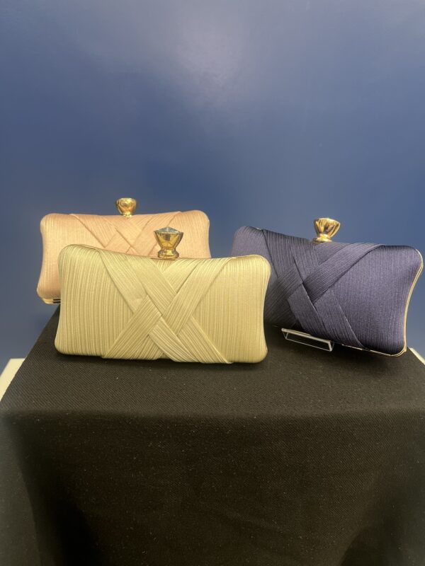 Diamante Top Pleated Clutch Bags - Image 5