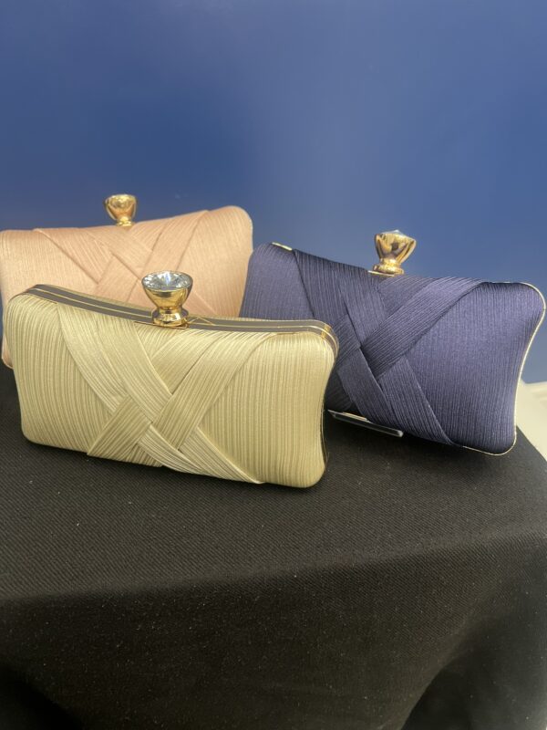 Diamante Top Pleated Clutch Bags - Image 6