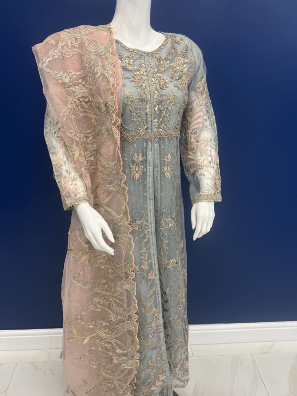 Embroidered 3pc Frock Dress - Image 3